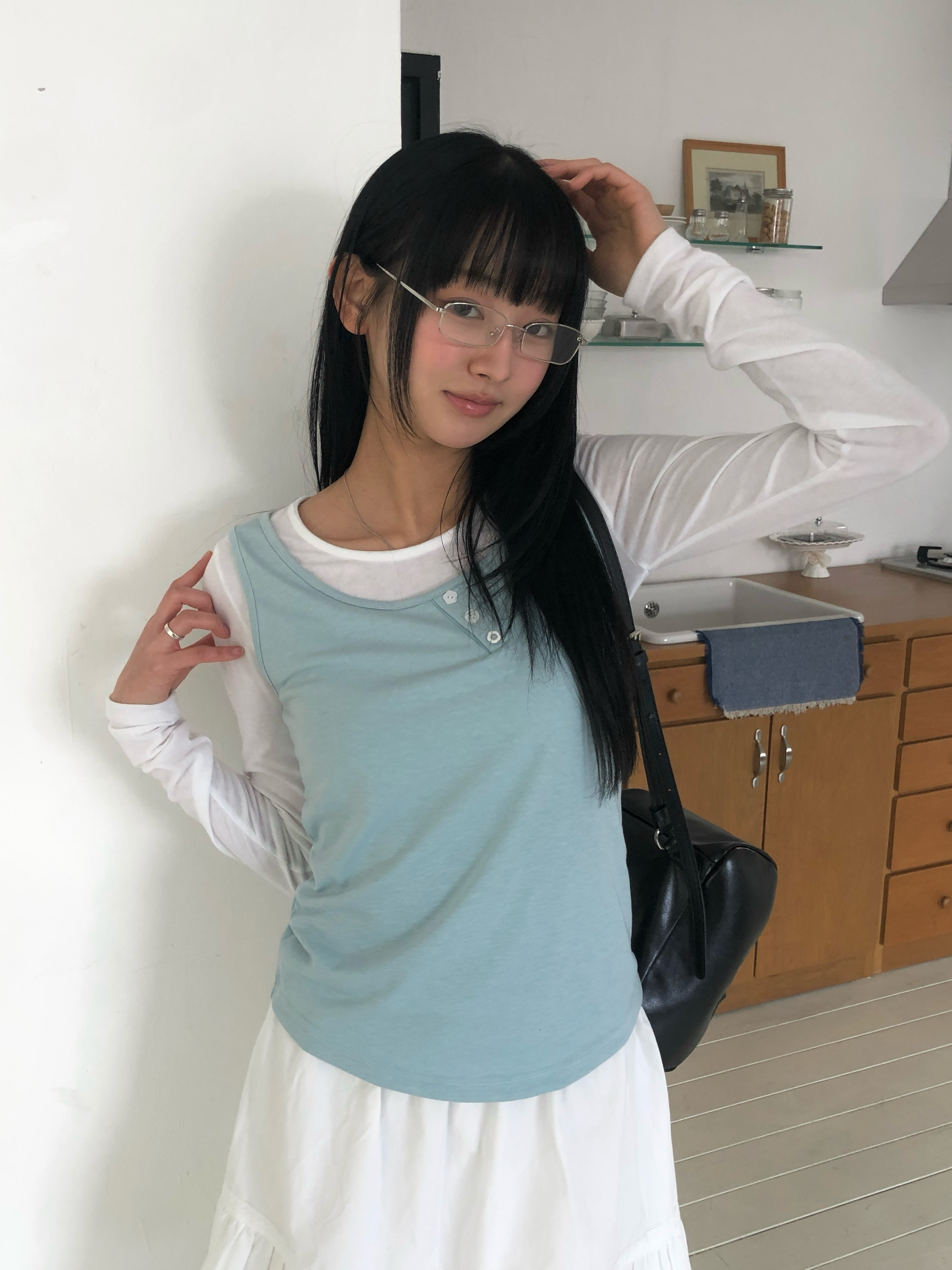 ボタンタンクトップ + シアー長袖Tシャツセット | ファッション通販