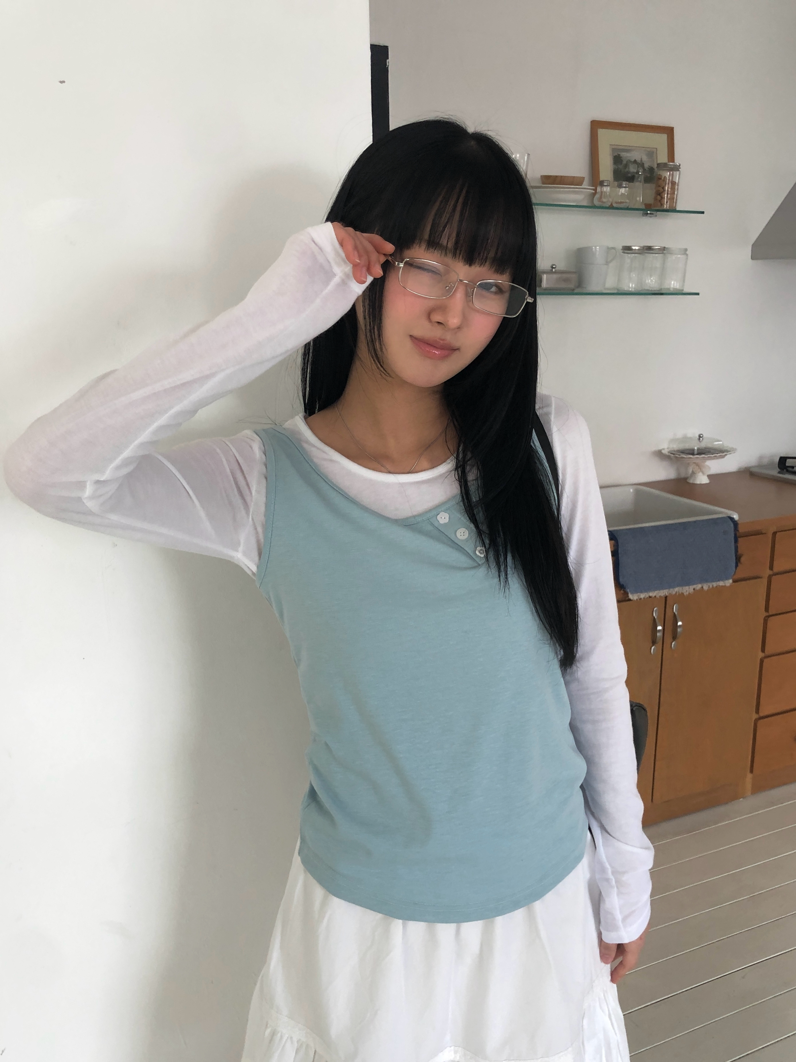 ボタンタンクトップ + シアー長袖Tシャツセット | ファッション通販