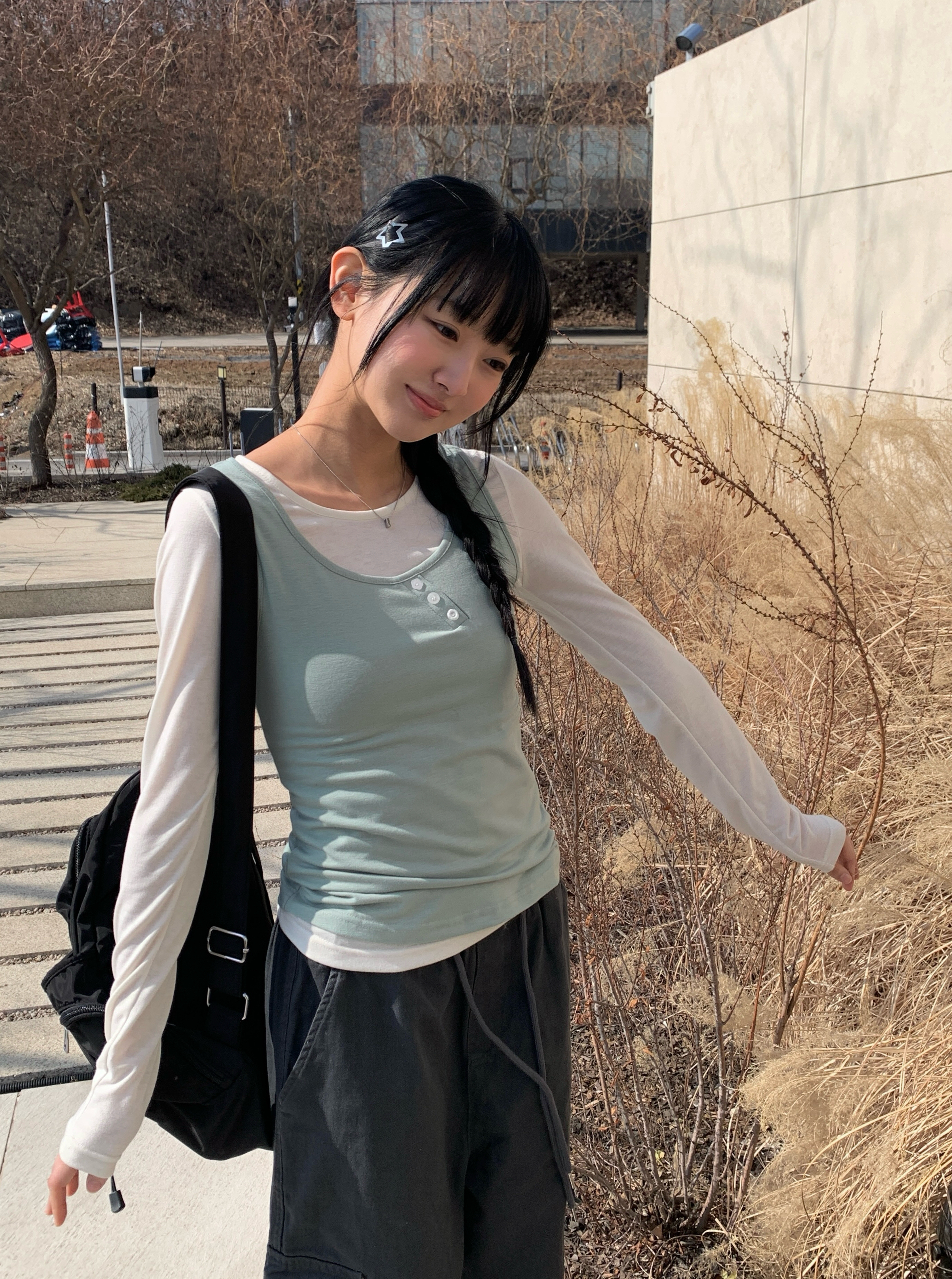 ボタンタンクトップ + シアー長袖Tシャツセット | ファッション通販