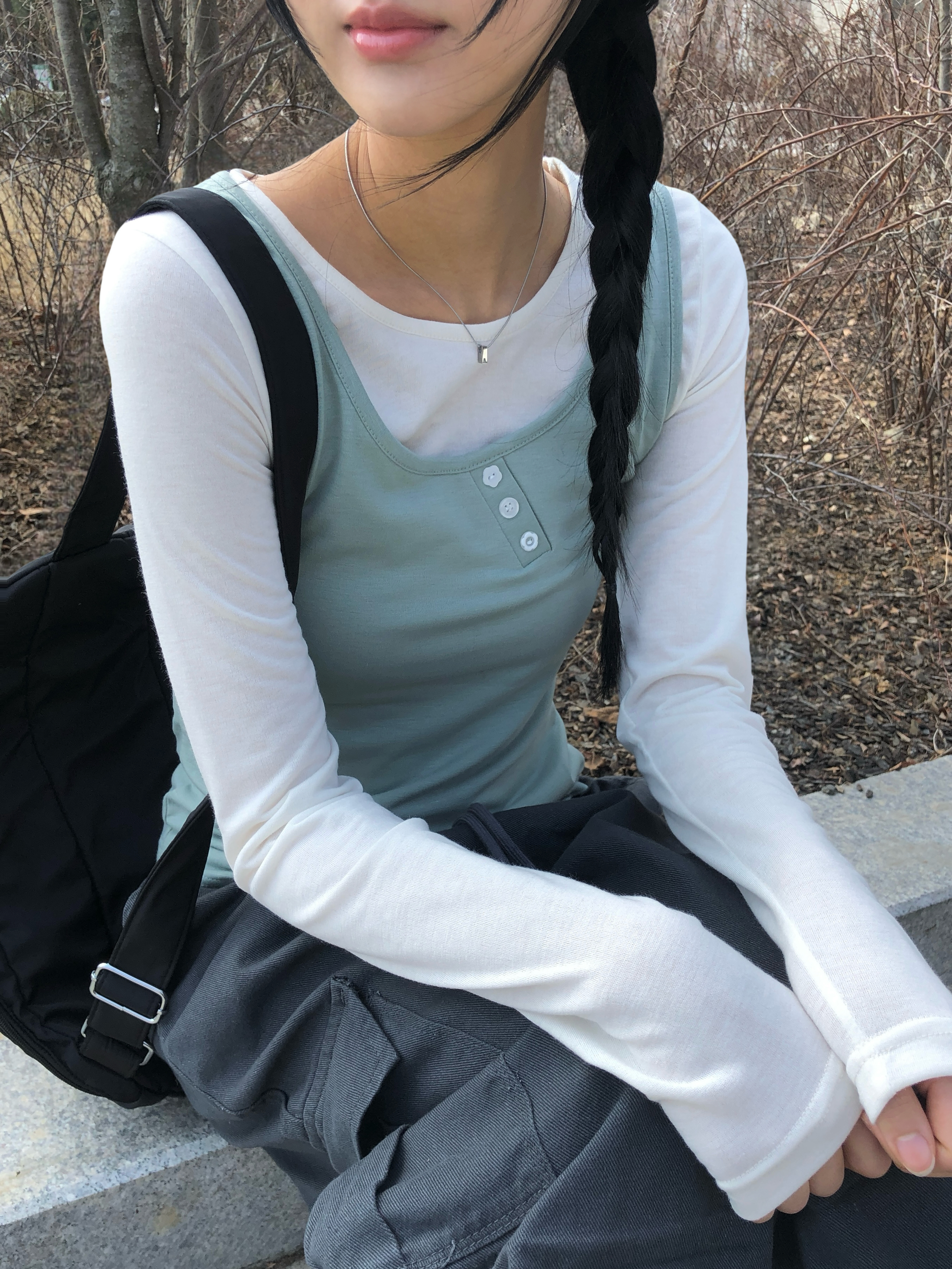 ボタンタンクトップ + シアー長袖Tシャツセット | ファッション通販