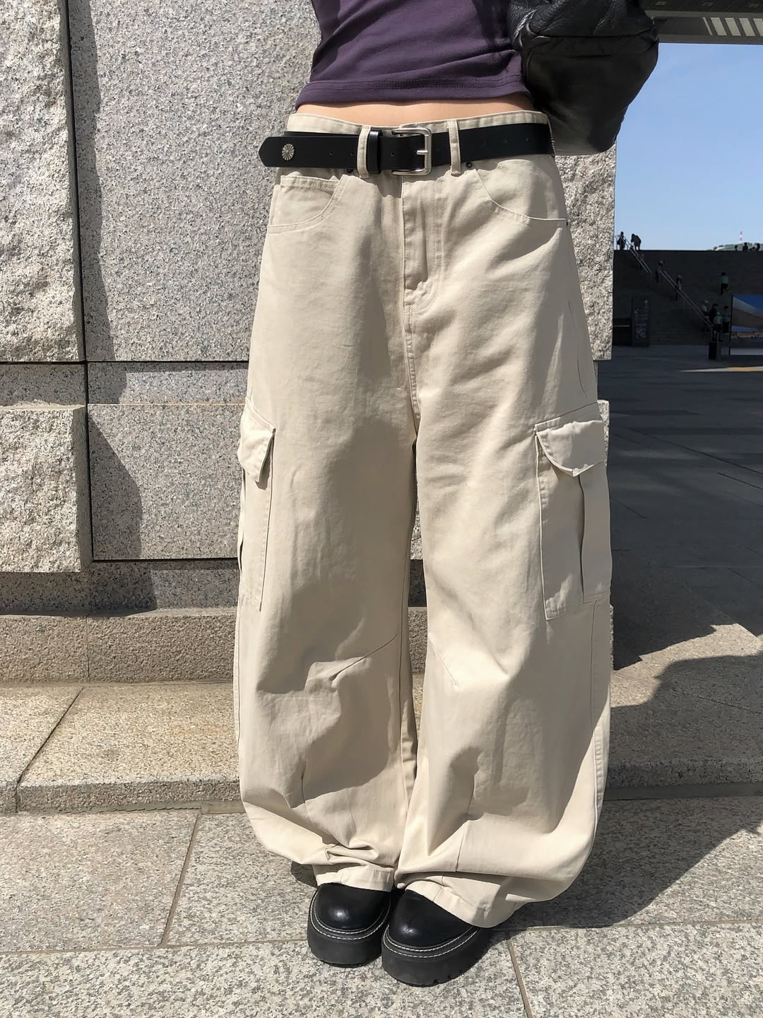 ビッグフラップポケット切替カーゴワイドパンツ