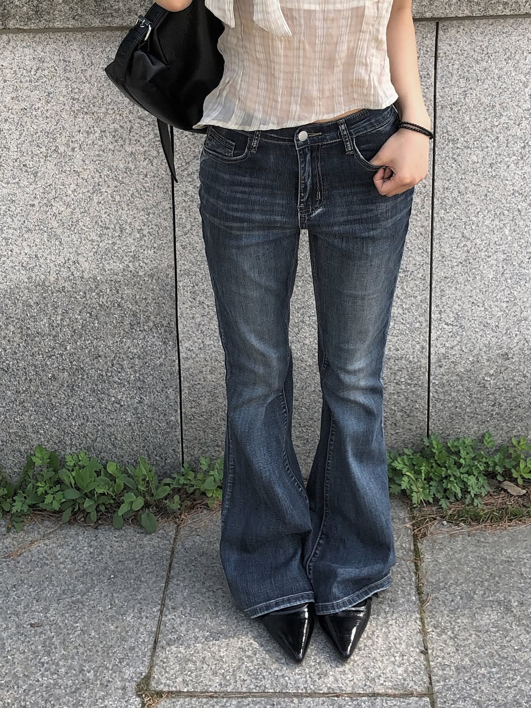 セミローライズウォッシングブーツカットデニムパンツ