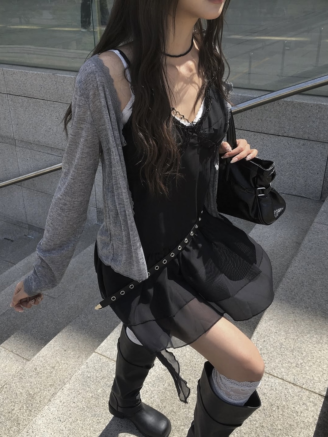 華奢レースシアーリブカーディガン
