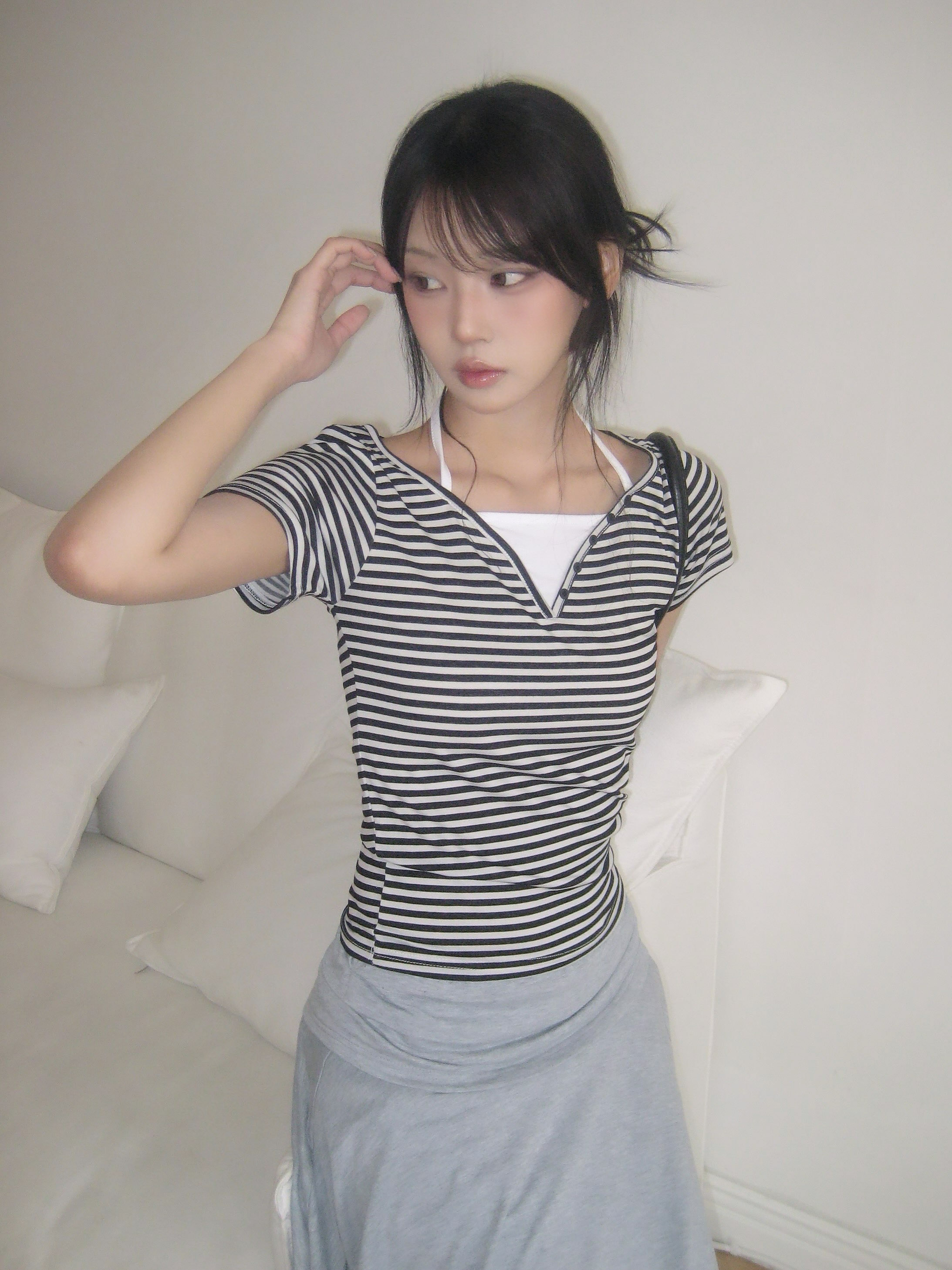 ホルタードッキングボーダーVネックヘンリー半袖Tシャツ