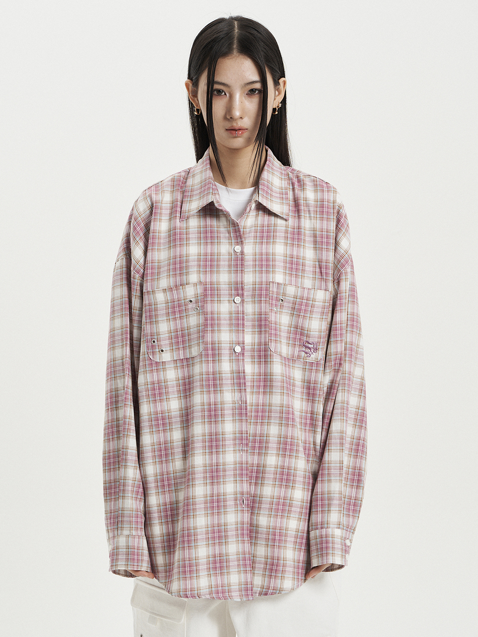 トップス yesgoodmarket2025 widedad YGMDad CREWP/O K-POPアイドル着用] OVER CHECK SHIRT / PINK | ファッション通販