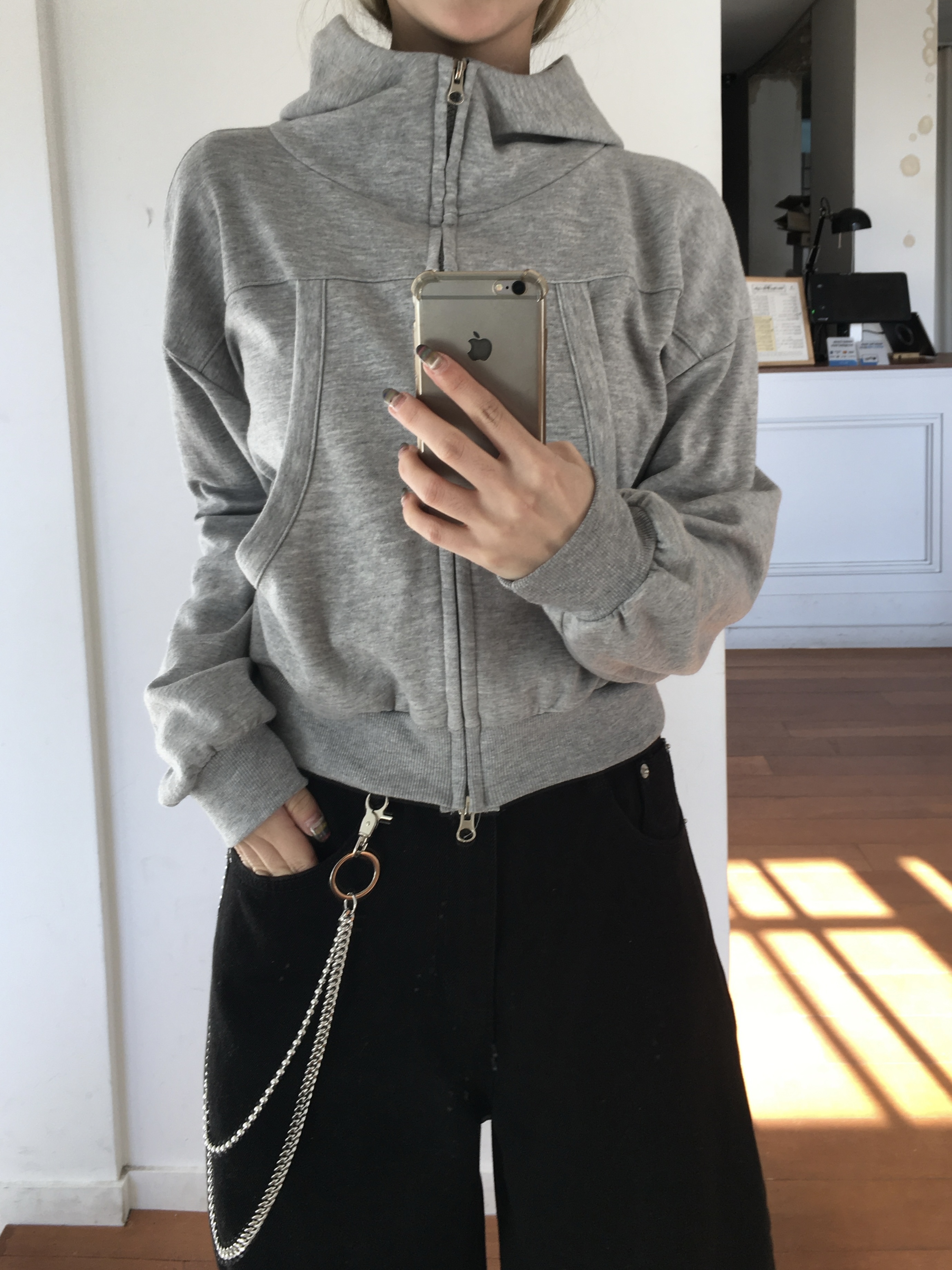 (7color)ハイネックマルチパネルジップアップパーカー