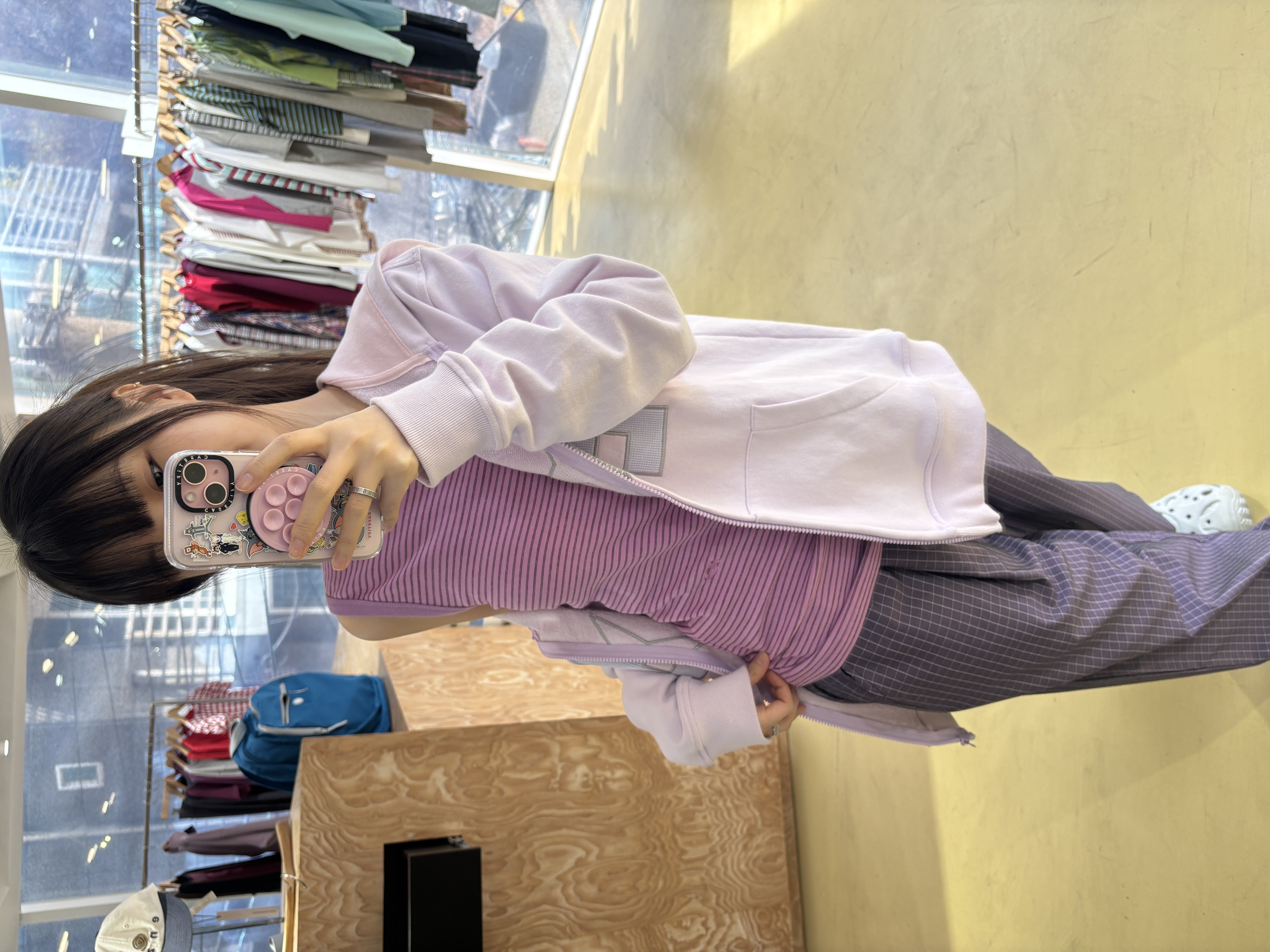 Waffle Patch Zip-Up Hoodie (Pastel Pink)