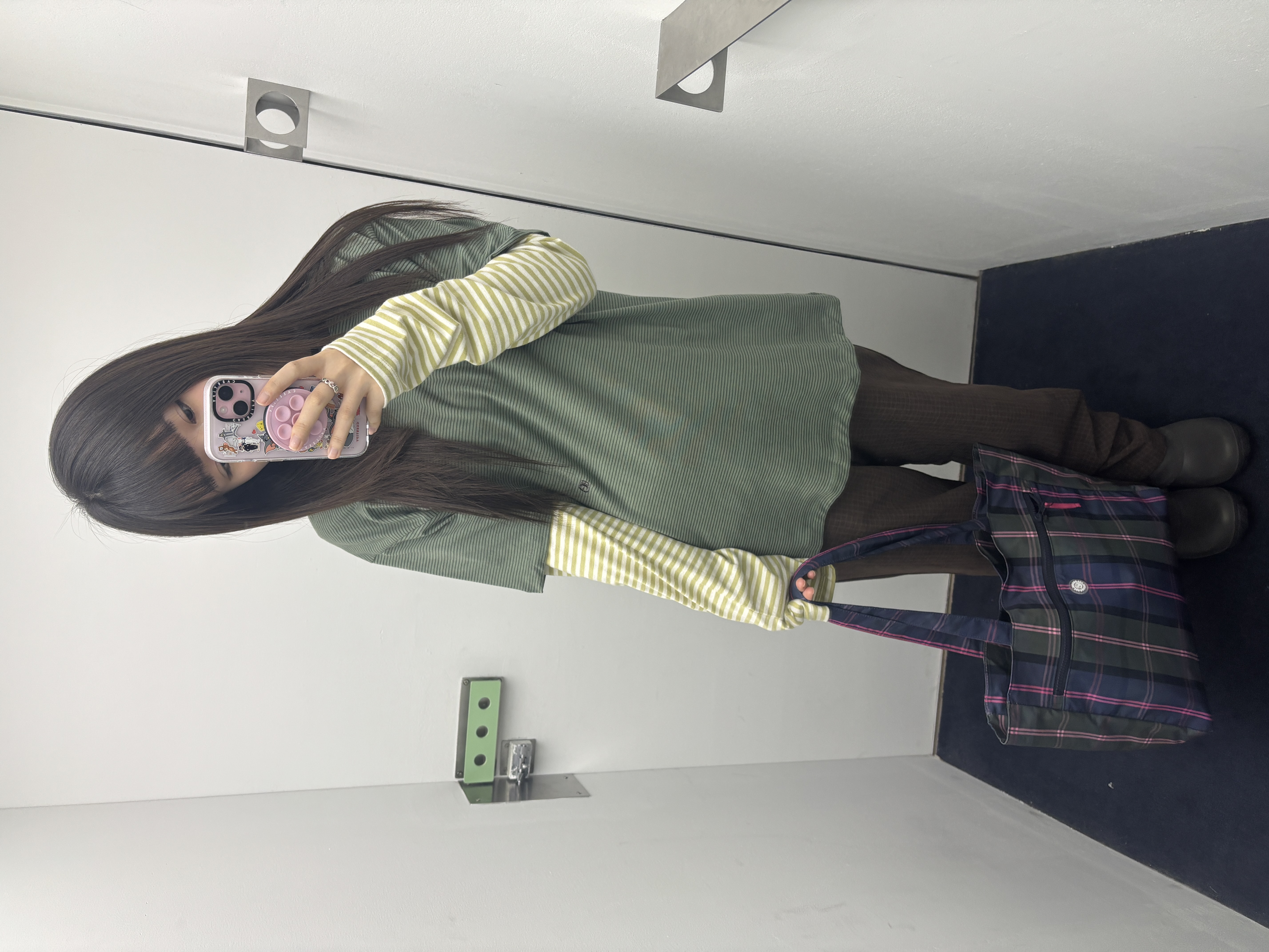 Pencil Striped Boxy T-shirt (Khaki)