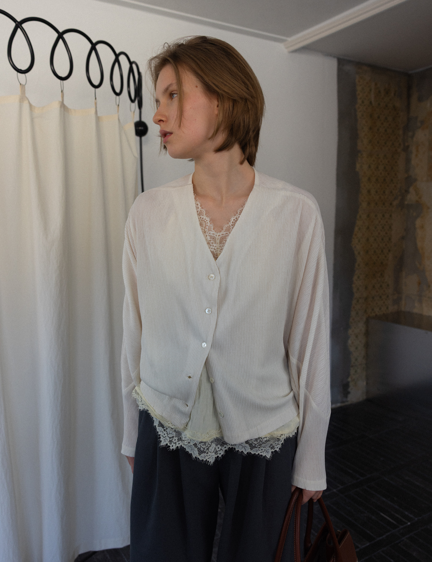 Kali Pleats Cardigan (Cream)