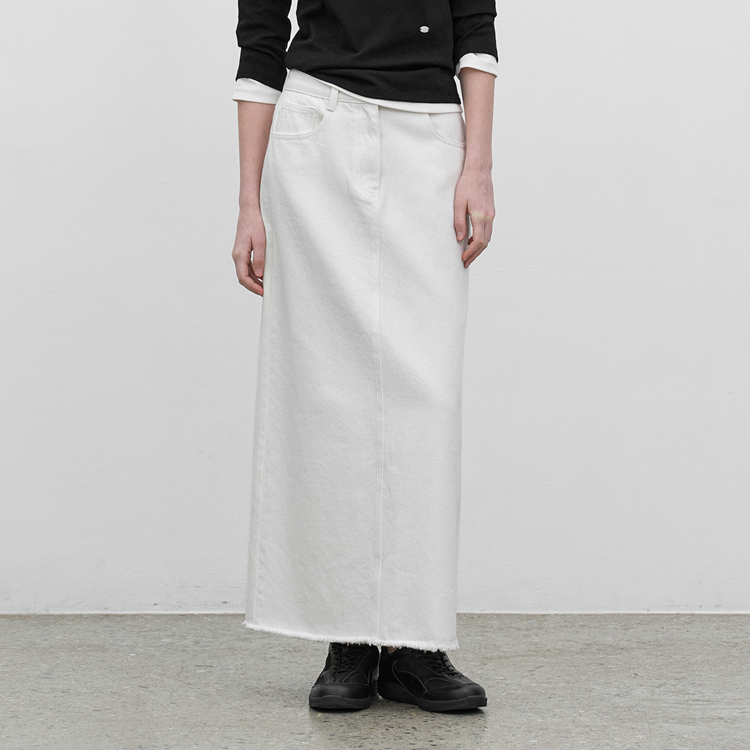 (SK-5073)SEMI A-LINE MAXI DENIM SKIRT