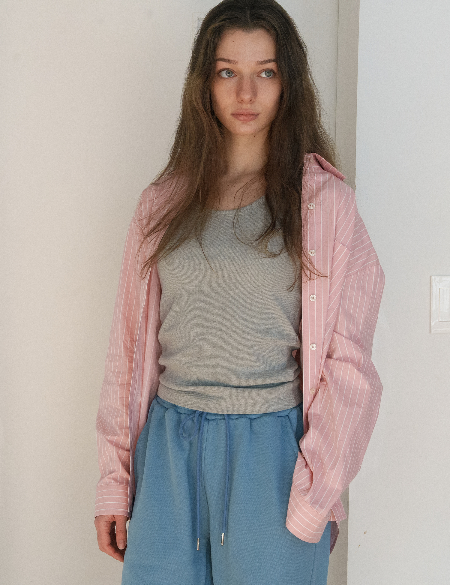 [nugu限定商品]Kelly Stripe Shirt (Pink)