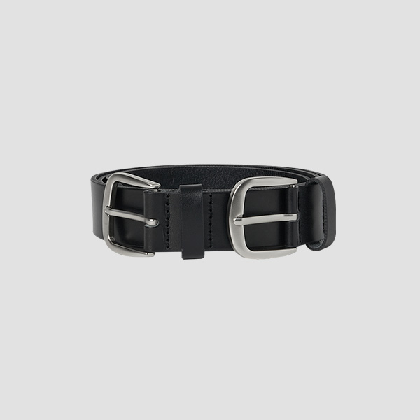 DOUBLE BUCKLE LEATHER BELT BLACK