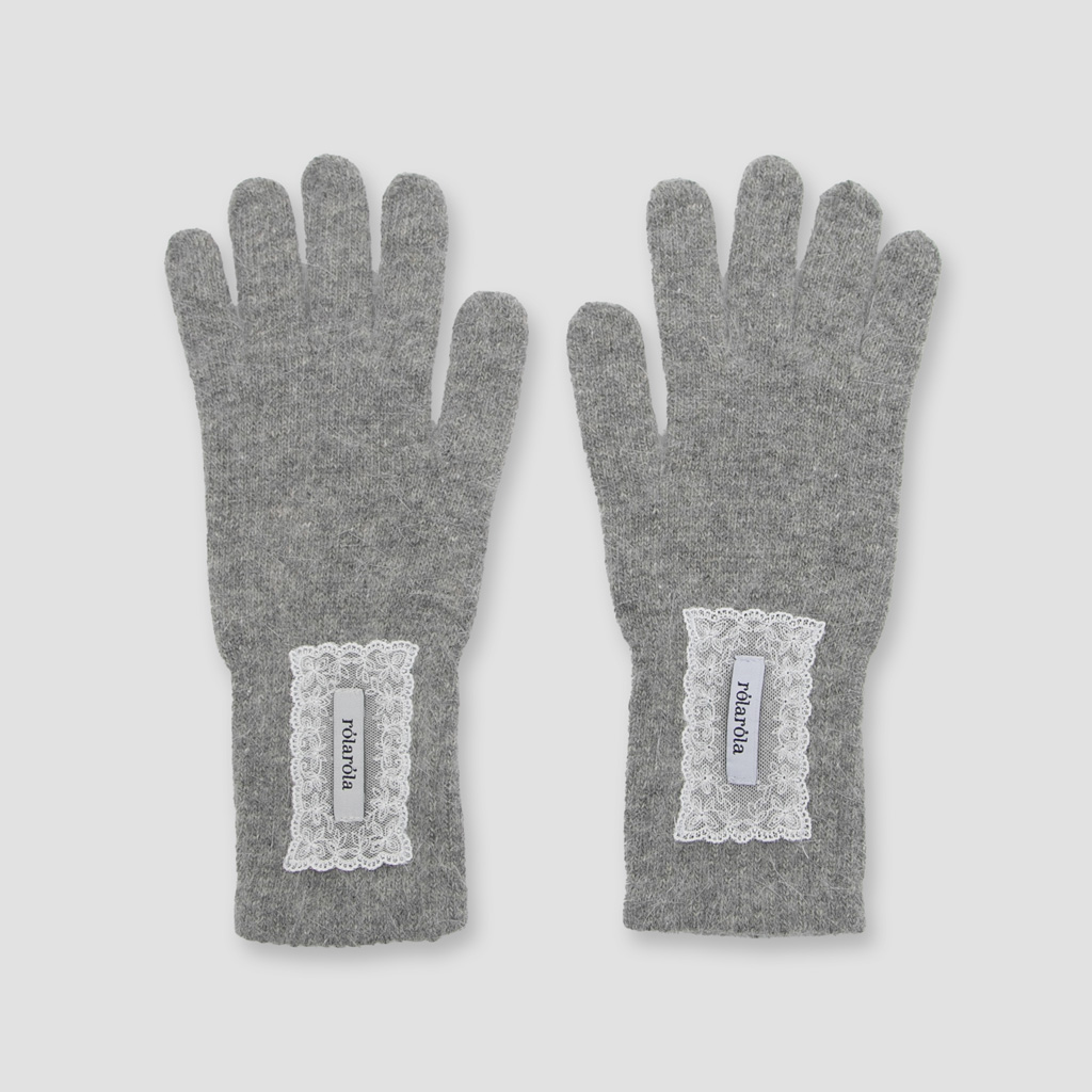 [tokki x rolarola] LACE LABEL ANGORA GLOVES CHARCOAL