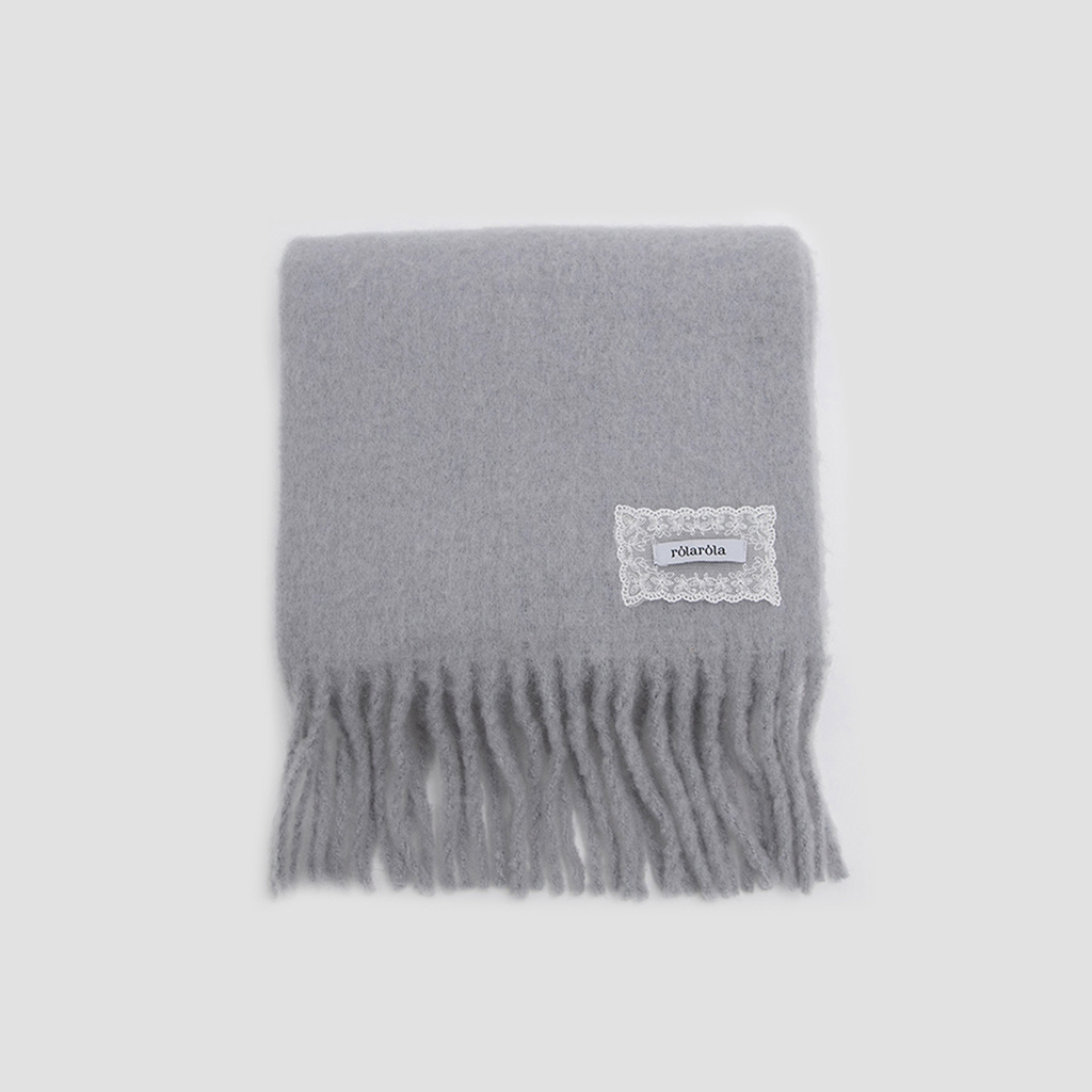 LACE LABEL HAIRY MUFFLER GRAY