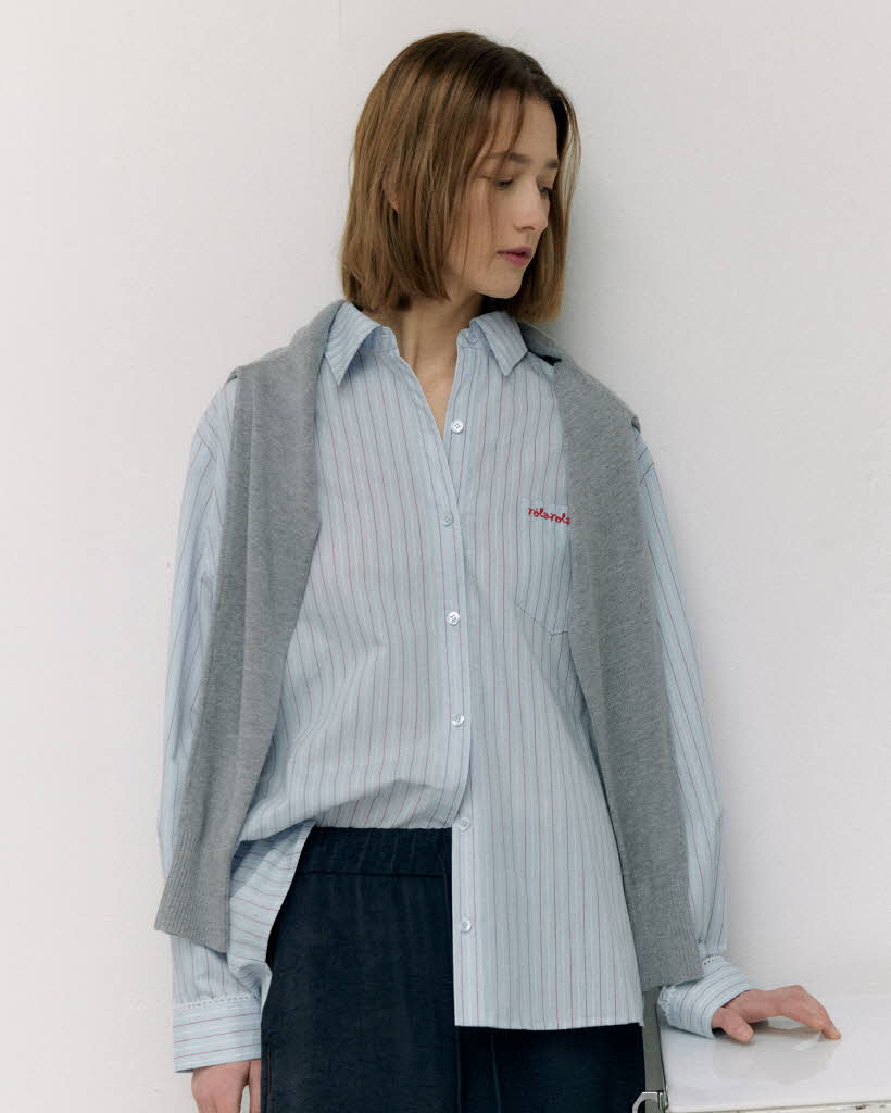 POP-UP BEST] LACE STRIPE SHIRT BLUE | ファッション通販サイト NUGU