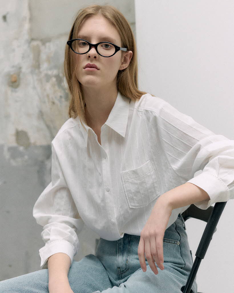 LACE STRIPE SHIRT WHITE