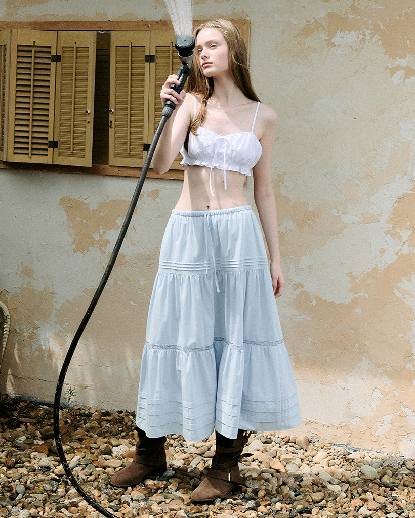 LACE PINTUCK LONG SKIRT SKY | ファッション通販サイト NUGU