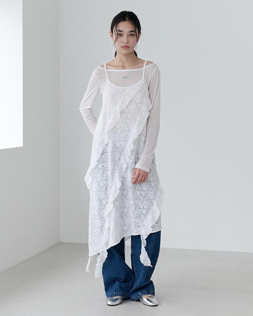 CPG ノースリーブワンピース LACE RUFFLE SLEEVELESS ONEPIECE BLACK | ファッション通販