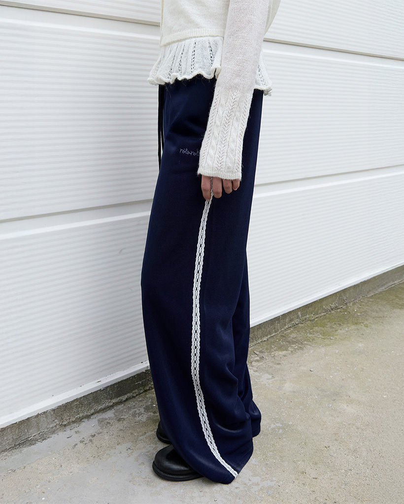 LACE WIDE TRACK PANTS NAVY | ファッション通販サイト NUGU