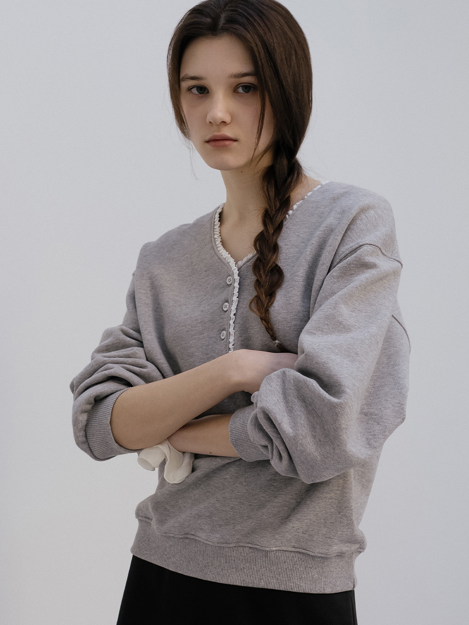 V-neck sweatshirt [TISP05LT04]_Melange