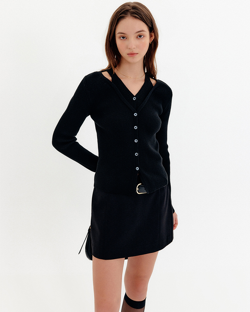 Influencer pick] MIA TWO-WAY SLIM KNIT ZIP-UP_BLACK