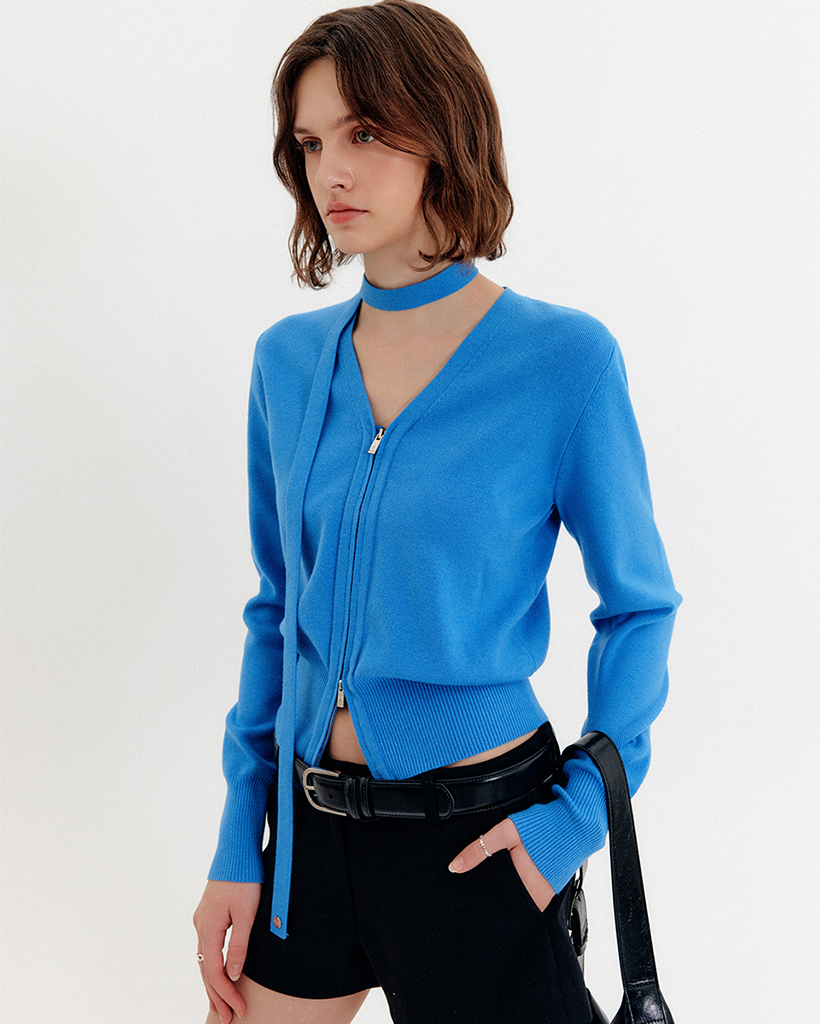 MIA TWO-WAY SLIM KNIT ZIP-UP_BLUE | ファッション通販サイト NUGU