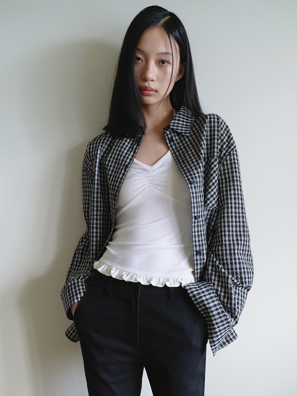 LOOSE FIT CHECK SHIRT BLACK