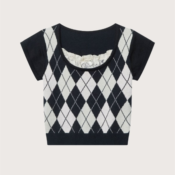 レースステッチアーガイルトップス | ファッション通販サイト NUGU