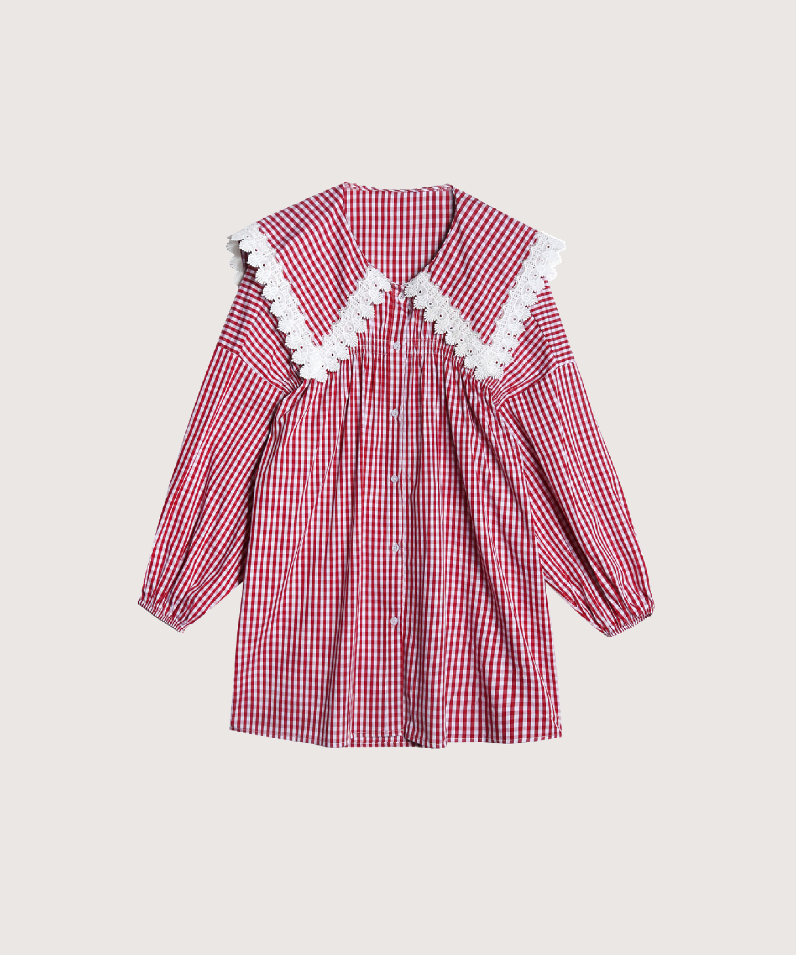 レースパイピングカラーチェック柄シャツ | ファッション通販