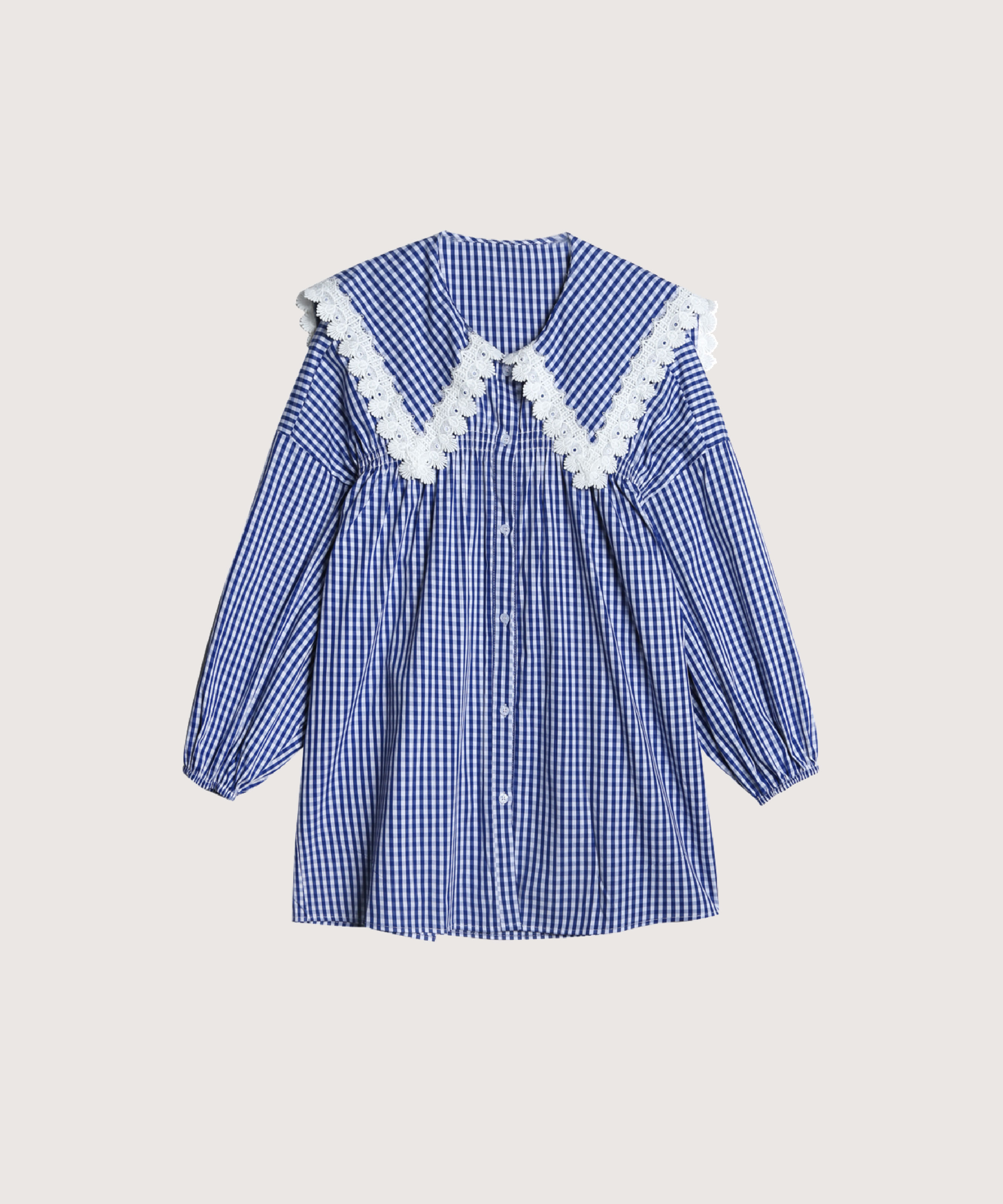 レースパイピングカラーチェック柄シャツ | ファッション通販