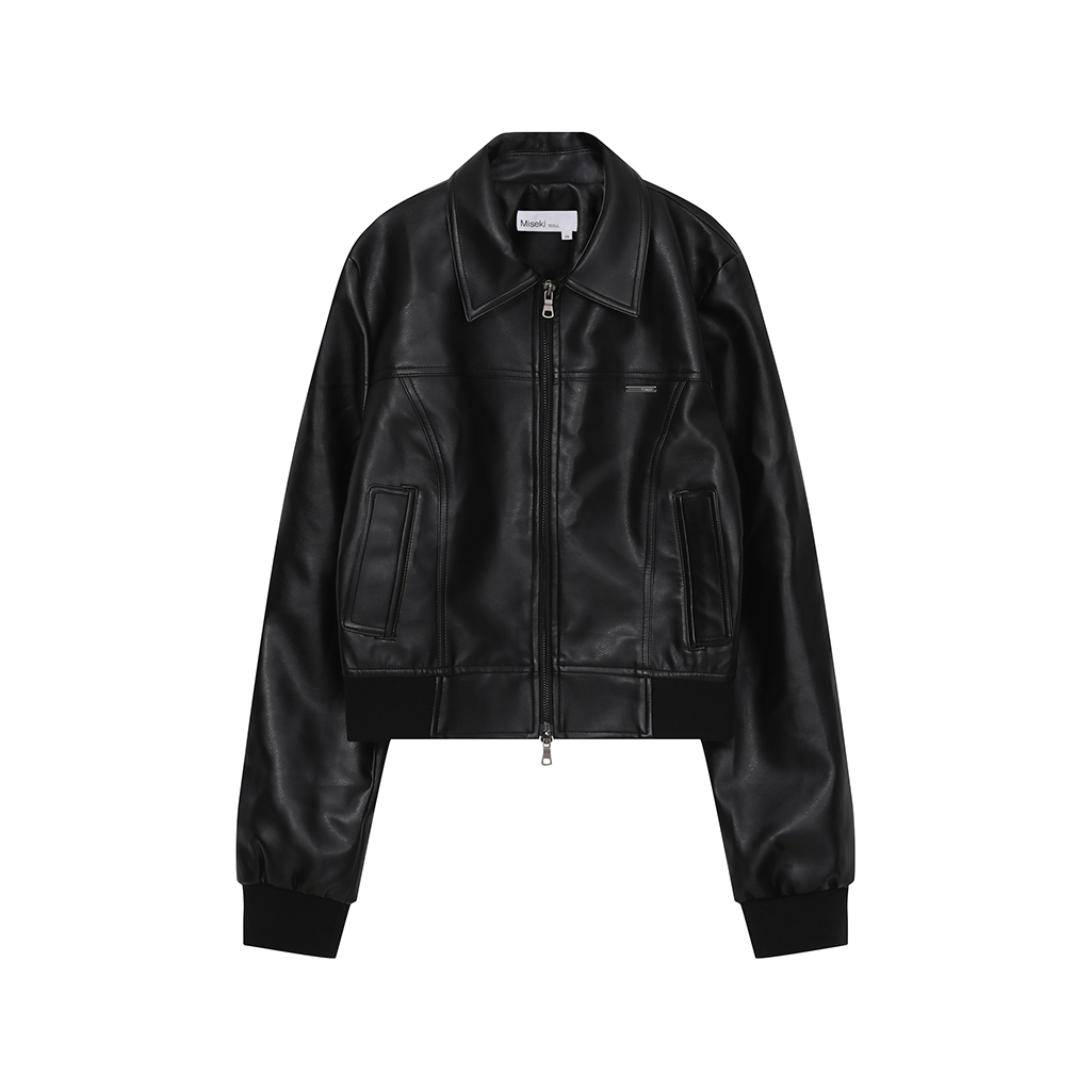 NUGU レザージャケット Influencer pick] Leather zip-up jacket BLACK | ファッション通販
