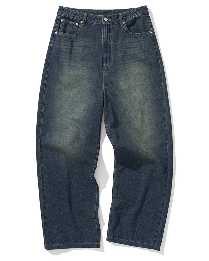 Linen Like Wide Fit Denim Pants - Deep Blue