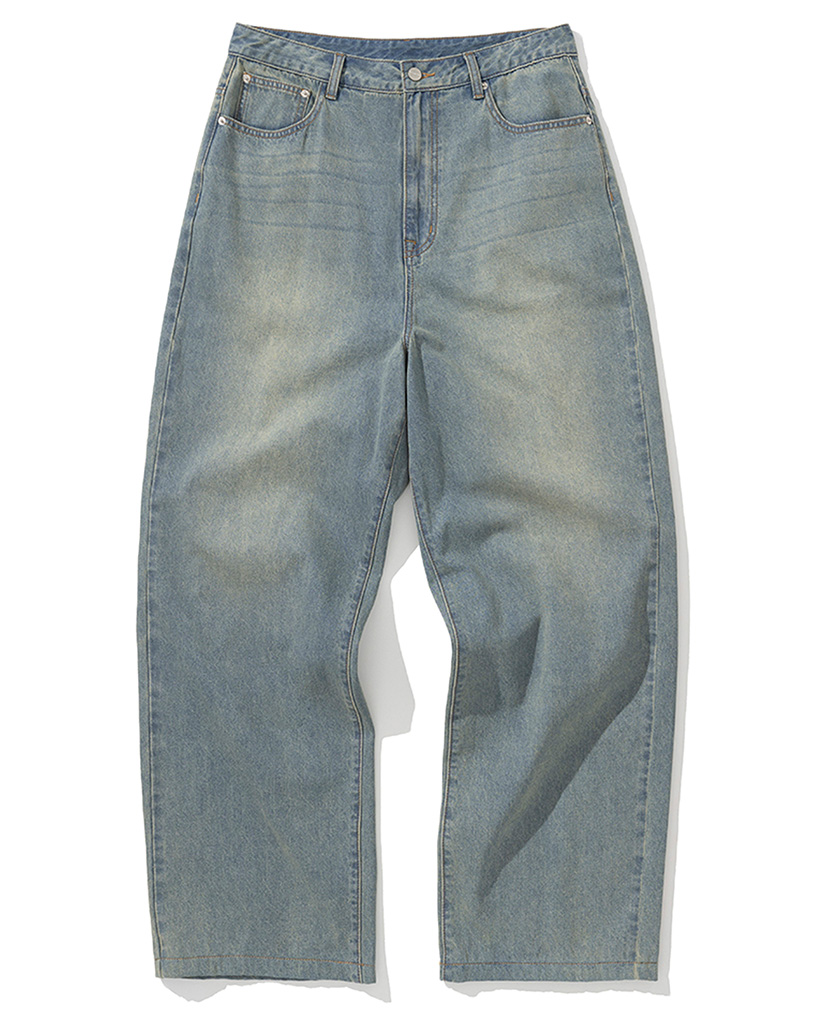 Linen Like Wide Fit Denim Pants - Light Blue