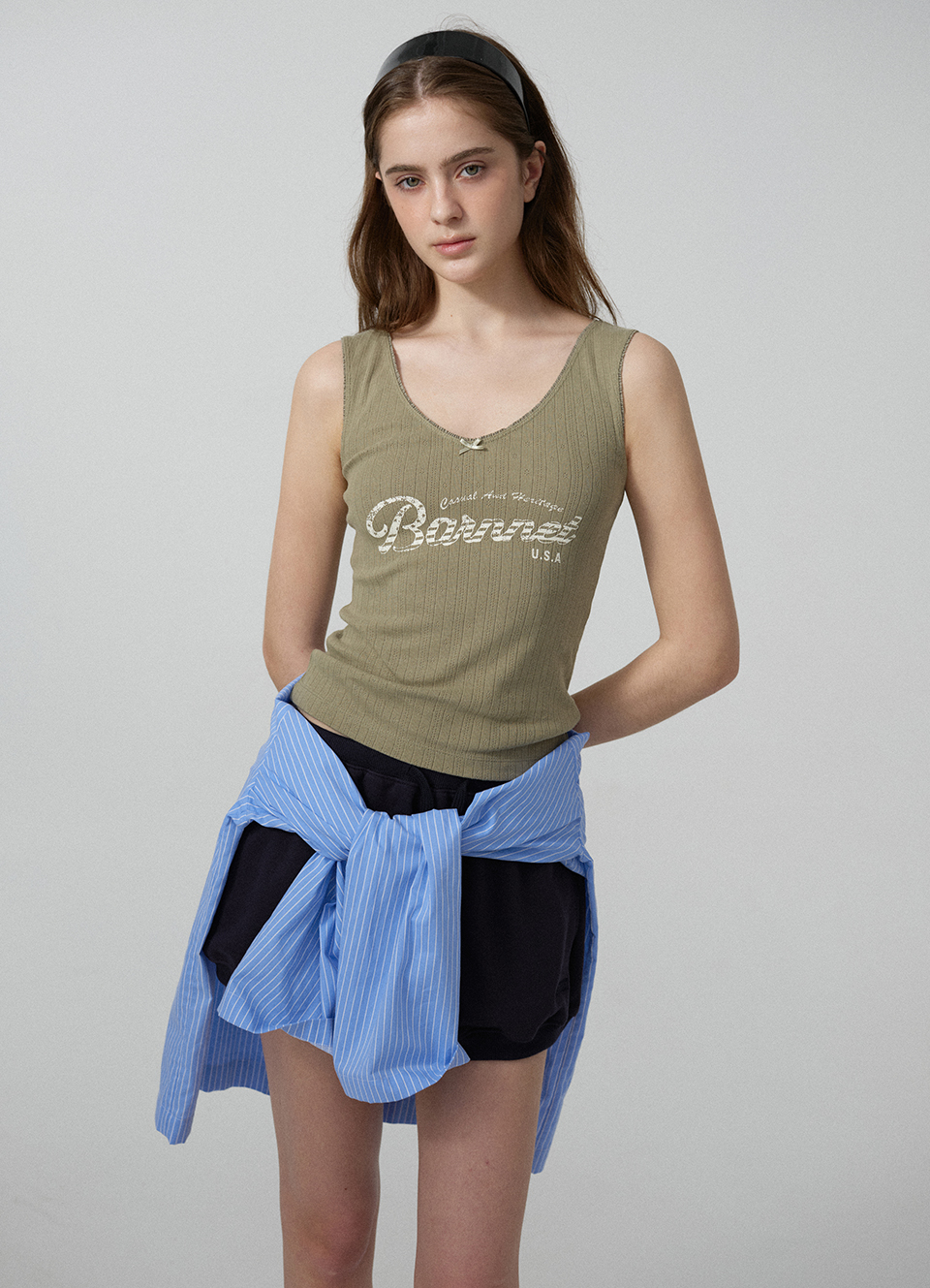 Lois Ribbed Logo Tank Top_Khaki