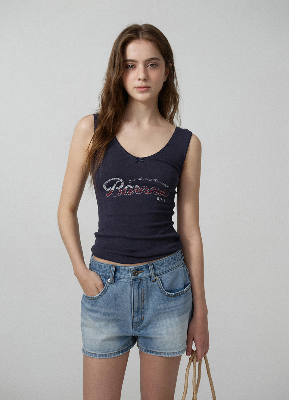 Lois Ribbed Logo Tank Top_Navy