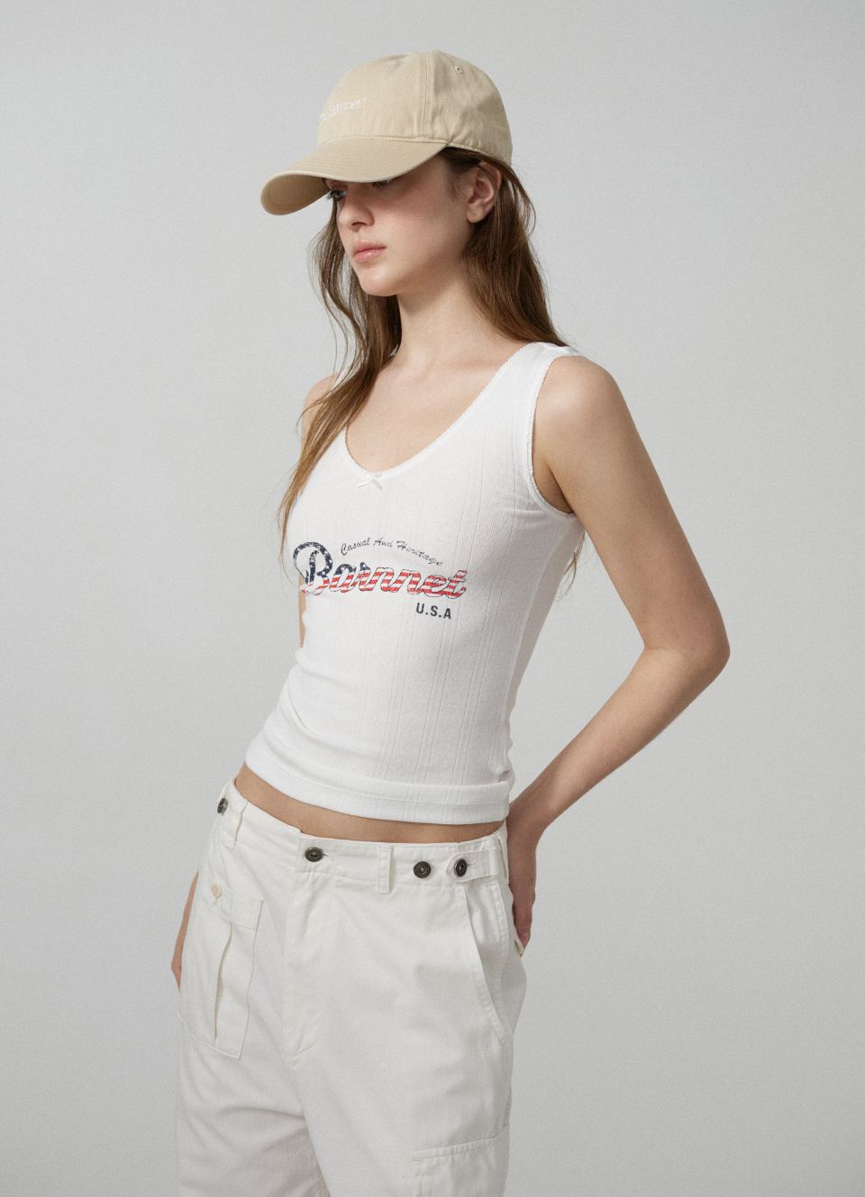 Lois Ribbed Logo Tank Top_White