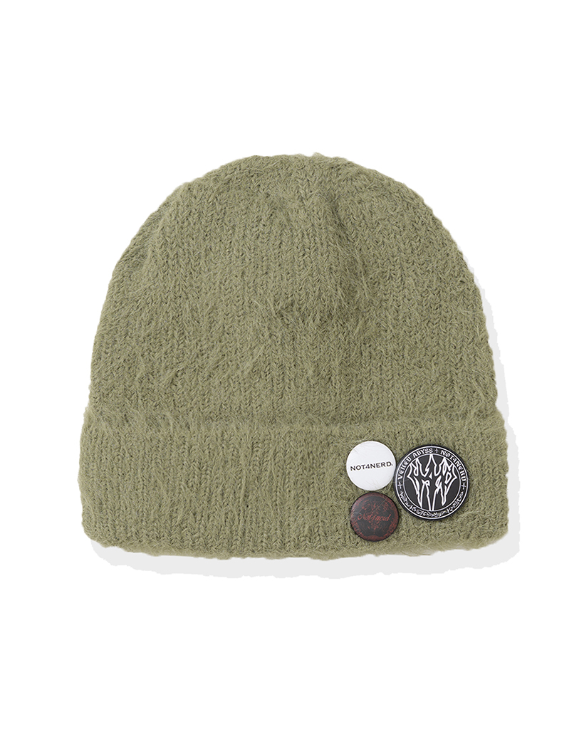 Long Cuff Badge Beanie - Light Khaki