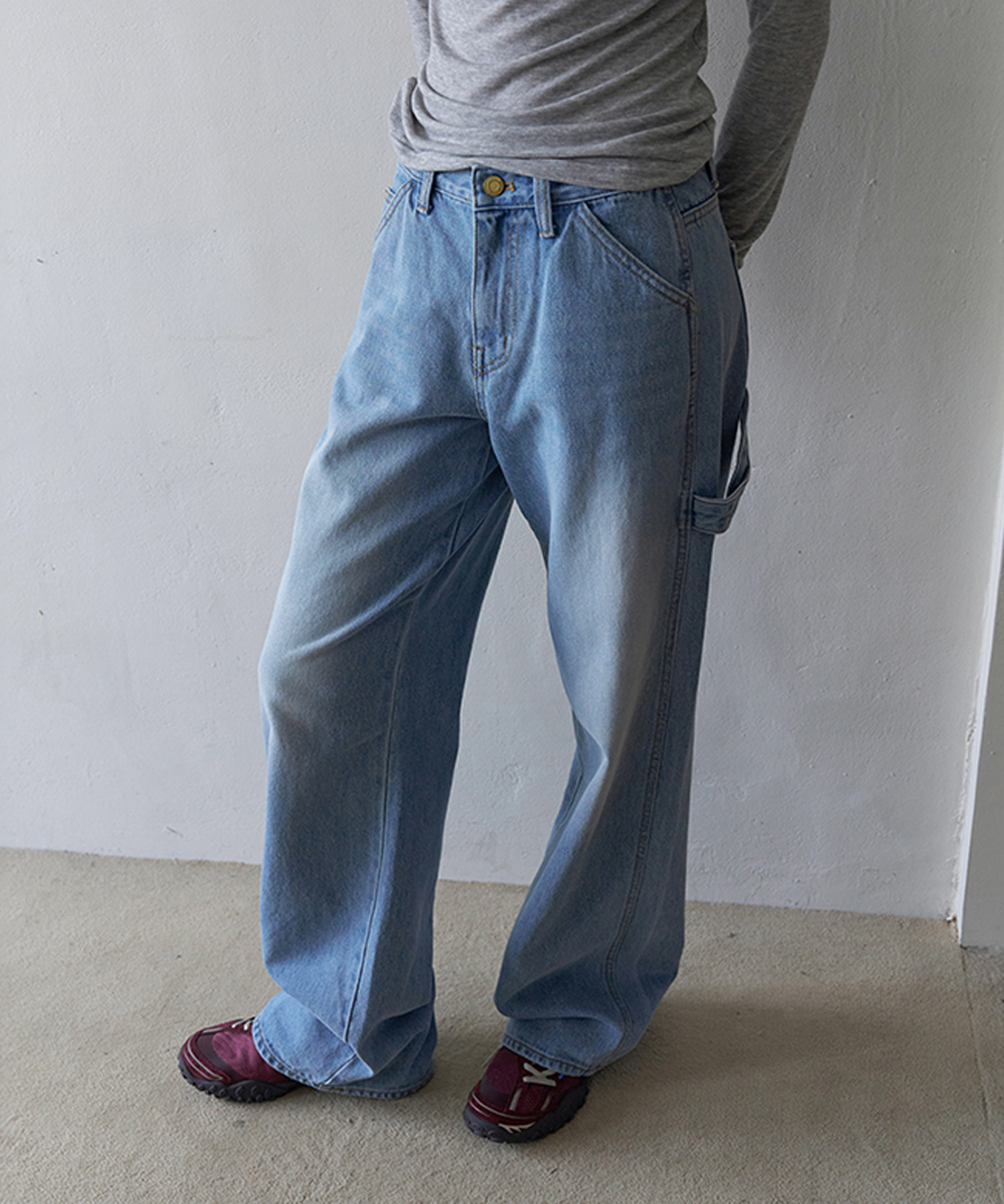 Loop Wide Denim Pants - Light Blue