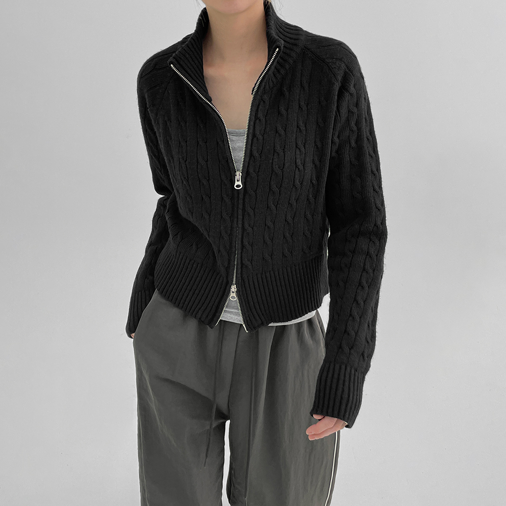original] ベーシックケーブルニットジップアップ | ファッション通販