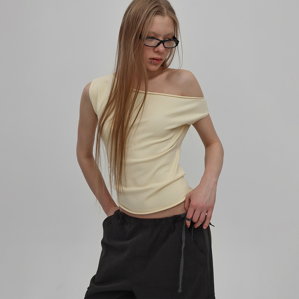 original] ピンキーストライプタートルネックTシャツ