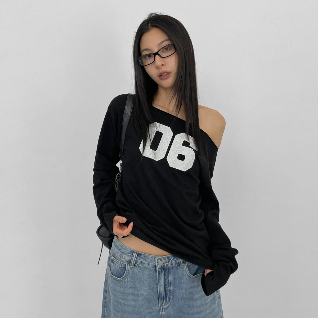 [BLACKUP]フェリティボートネック プリンティングロングスリーブ original] フェリティボートネックプリント長袖Tシャツ