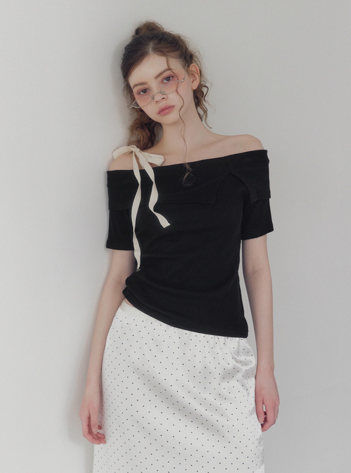プチストラップワンショルダー半袖Tシャツ