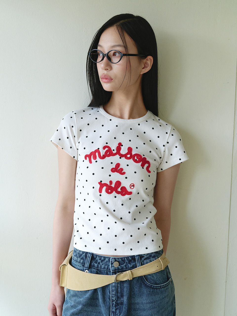 MAISON DE ROLA EMBROIDERY DOT T-SHIRT WHITE