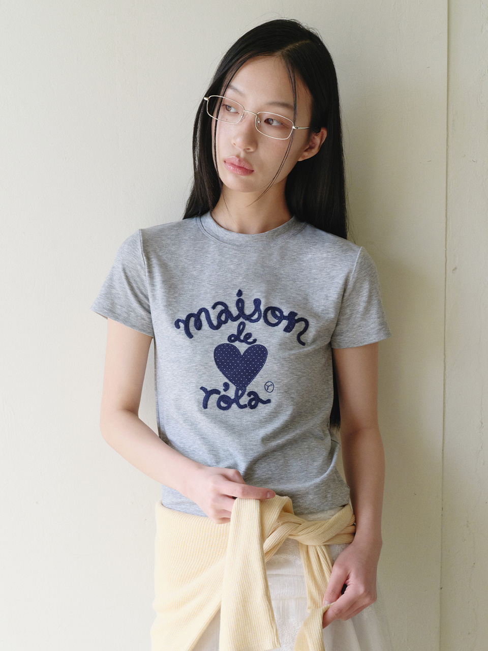 MAISON DE ROLA EMBROIDERY HEART T-SHIRT M/GRAY