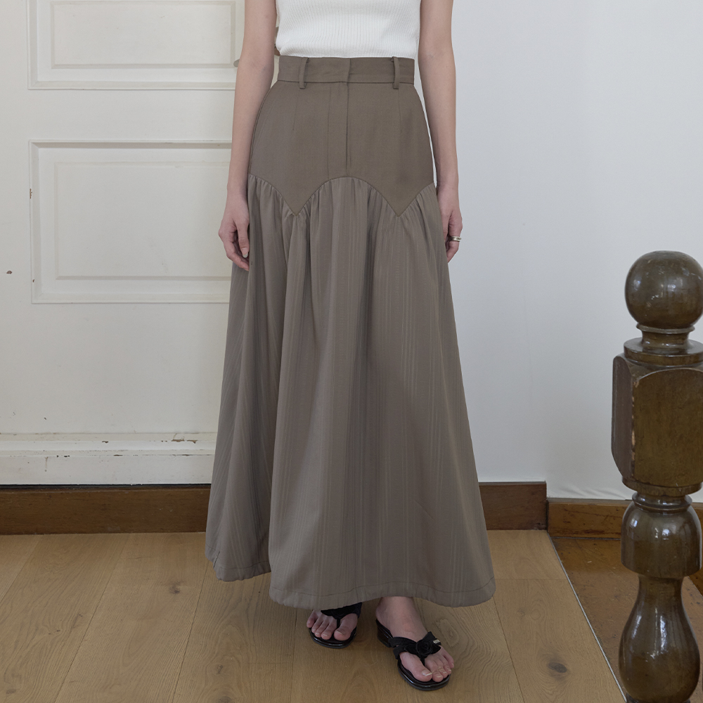 [Influencer pick] MAXI SHIRRING SKIRT_KHAKI