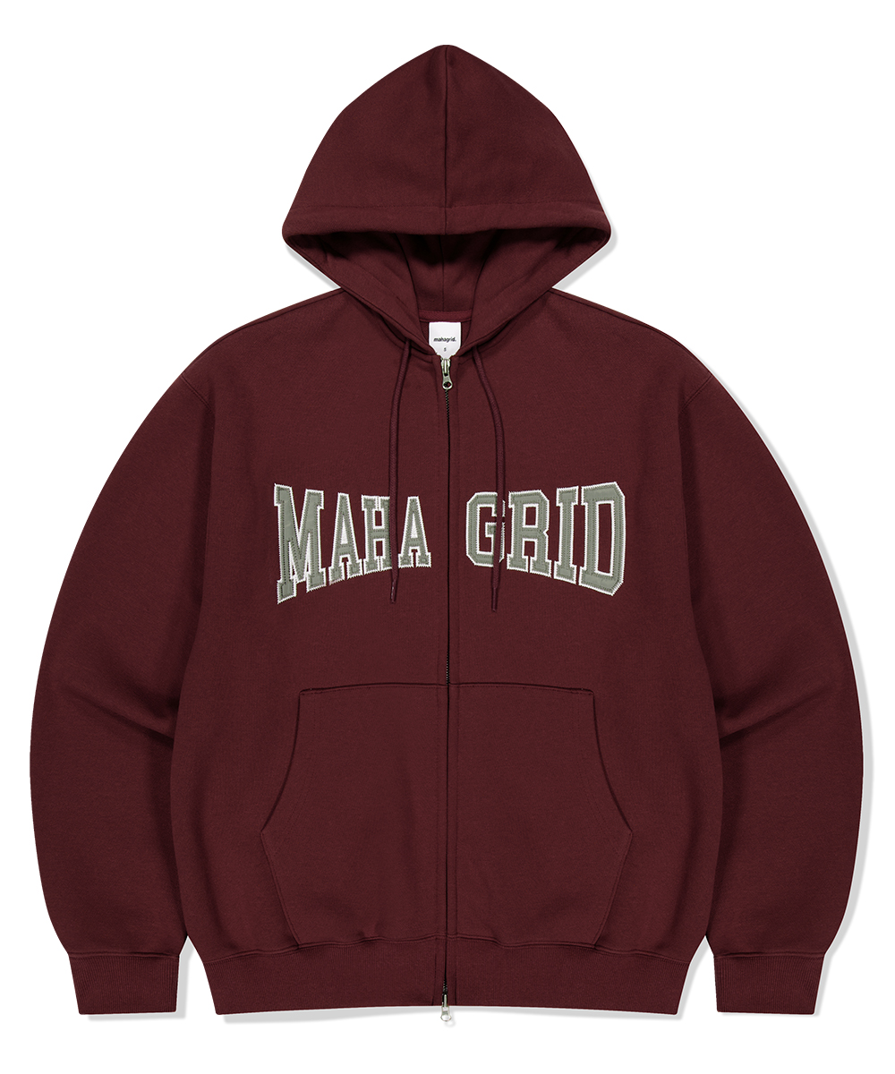 APPLIQUE ZIP UP HOODIE[BURGUNDY]