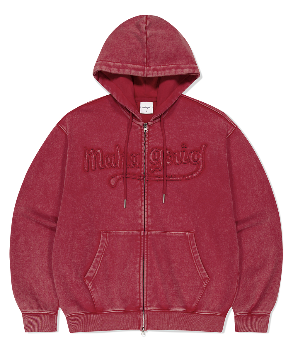 WASHED CUT OFF APPLIQUE HOOD ZIP UP[RED]