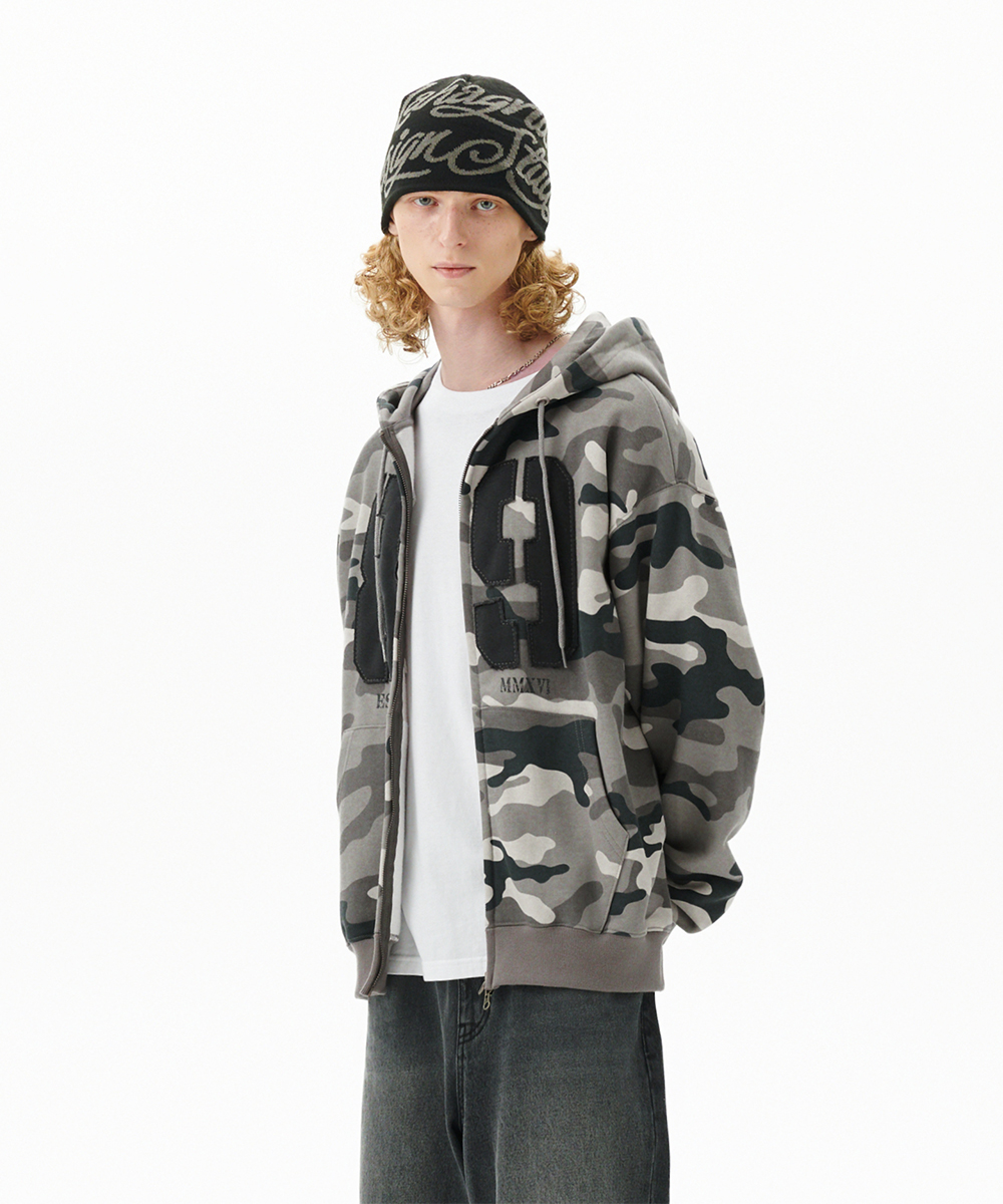 CAMO APPLIQUE HOOD ZIP UP[GREY] | ファッション通販サイト NUGU