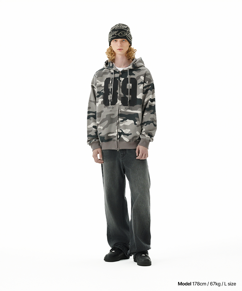 CAMO APPLIQUE HOOD ZIP UP[GREY] | ファッション通販サイト NUGU