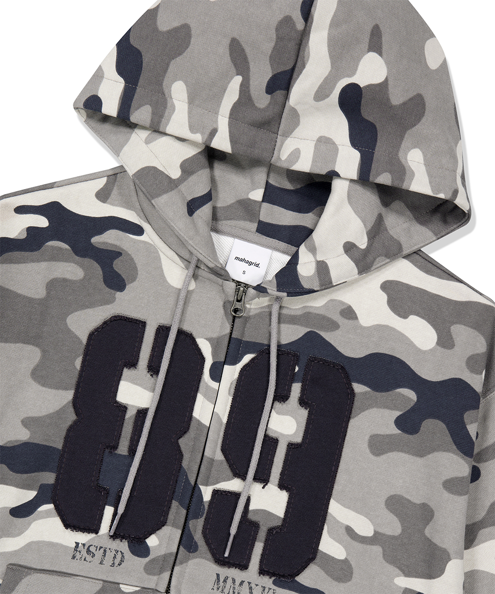 CAMO APPLIQUE HOOD ZIP UP[GREY] | ファッション通販サイト NUGU